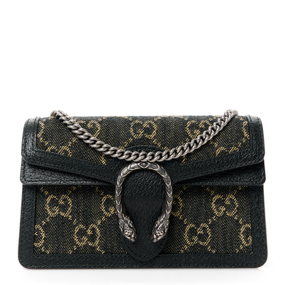 Gucci Jacquard Black Denim GG Monogram Super Mini Dionysus Shoulder Bag Black Ivory 1 of 10