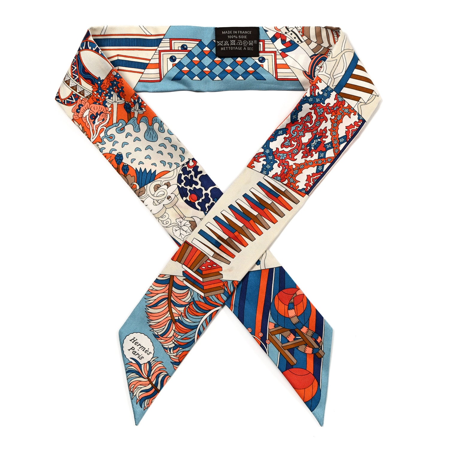 Hermes Silk De l'Ombrelle Aux Duels Twilly Bleu Potiron Creme 1 of 5