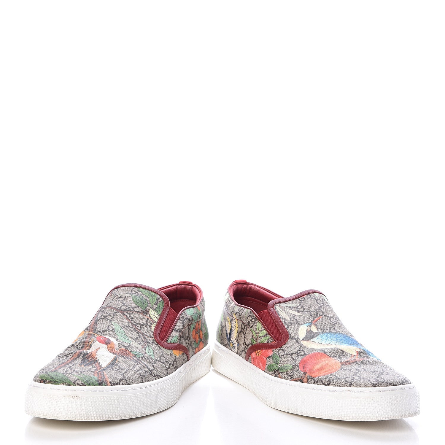 Gucci GG Supreme Monogram Tian Mens Dublin Slip On Sneakers 13 Beige Multicolor Red 6 of 14