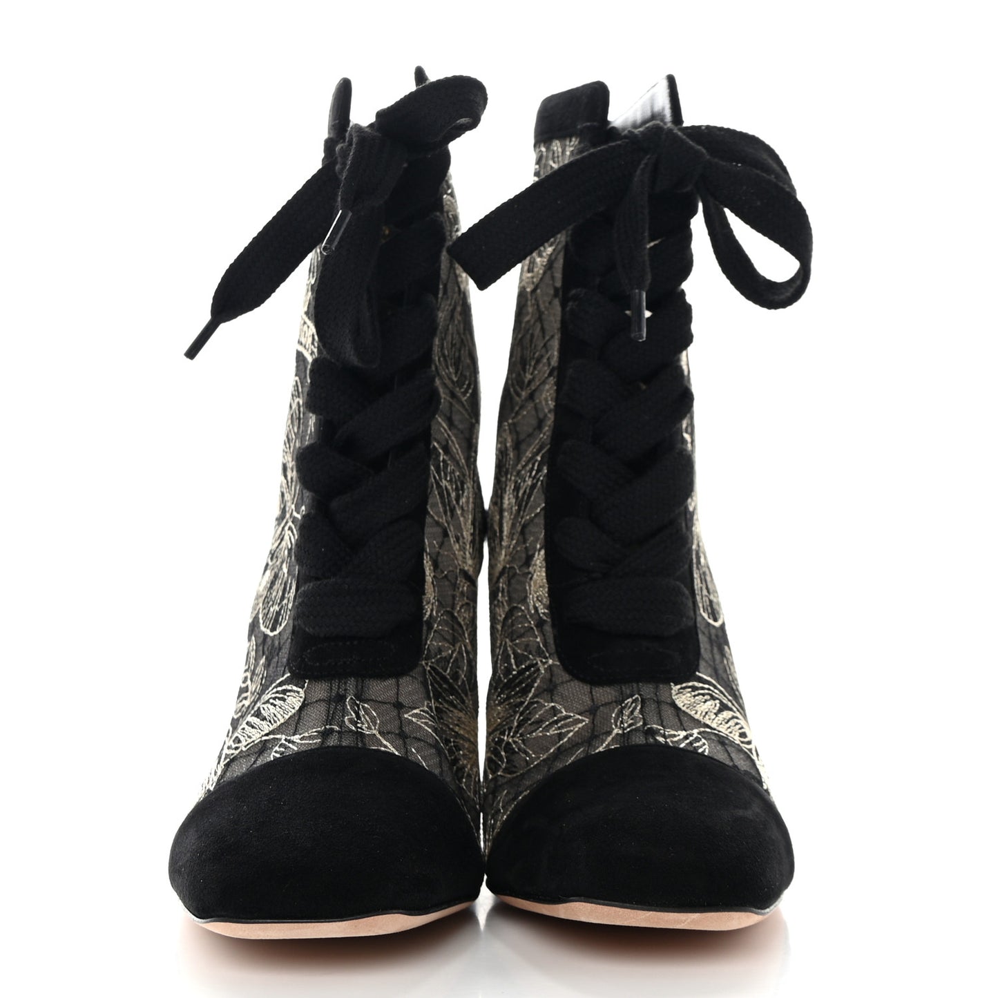 Suede Lurex Butterfly Embroidered Naughtily-D Heeled Ankle Boots 37 Black Gold