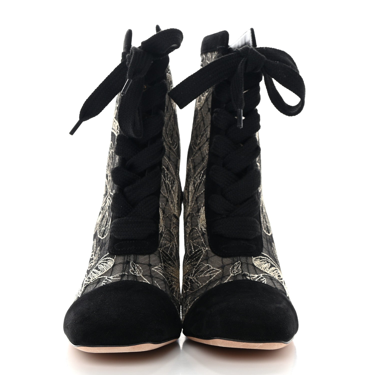 Christian Dior Suede Lurex Butterfly Embroidered Naughtily-D Heeled Ankle Boots 37 Black Gold 2 of 11