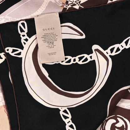 Gucci Silk Twill Bag Print Square Scarf Navy Light Brown 3 of 3