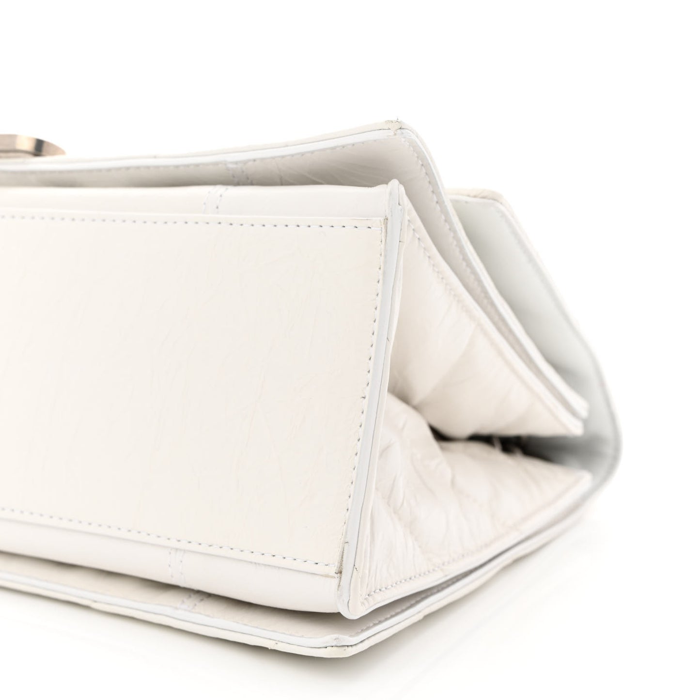 Crushed Calfskin Quilted Medium Crush Chain Bag Optic White