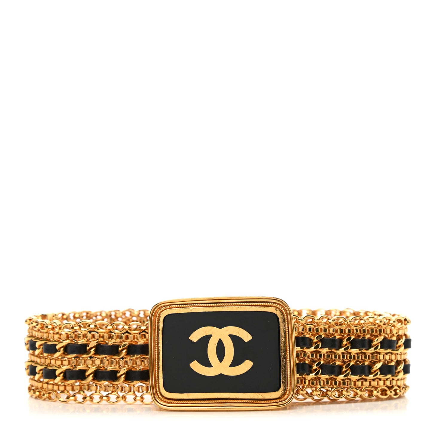 Lambskin Chain CC Buckle Belt Black Gold