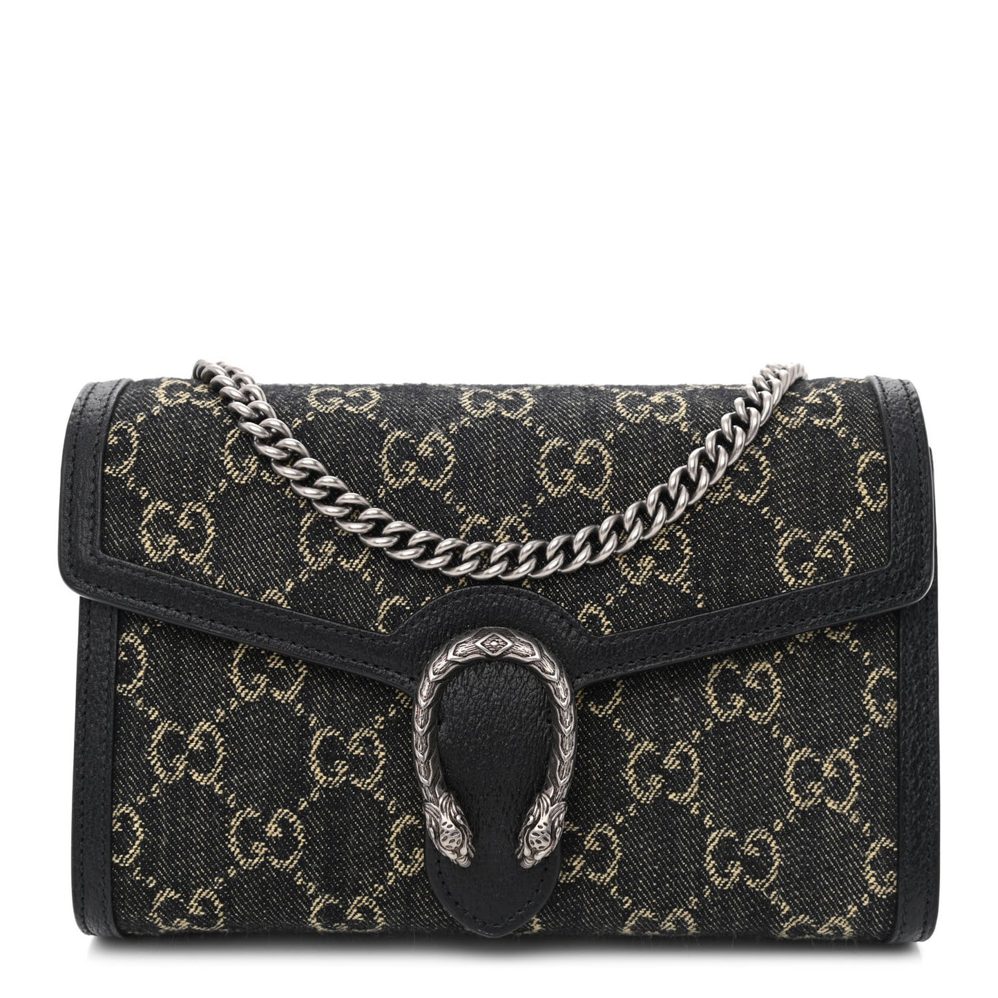 Jacquard Black Denim GG Monogram Mini Dionysus Chain Wallet Black Ivory