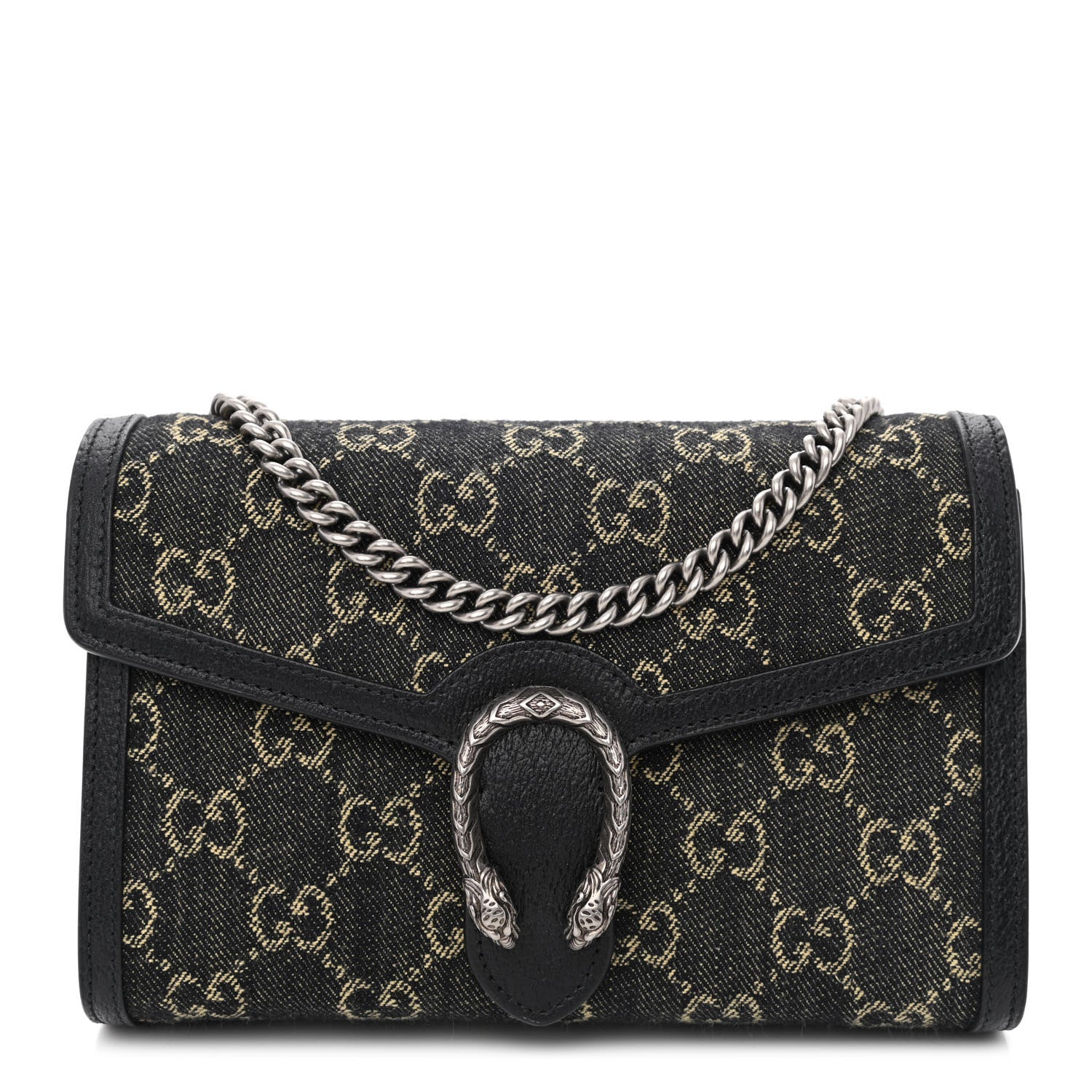 Gucci Jacquard Black Denim GG Monogram Mini Dionysus Chain Wallet Black Ivory 1 of 11