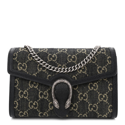 Gucci Jacquard Black Denim GG Monogram Mini Dionysus Chain Wallet Black Ivory 1 of 11