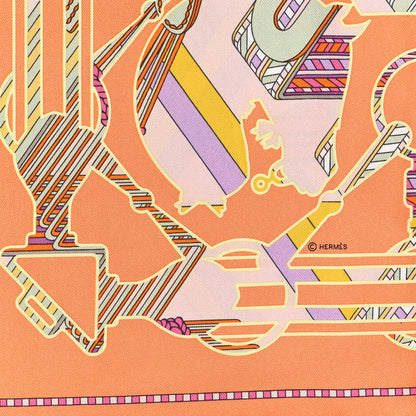 Hermes Silk Tatersale en Zig Zag Pocket Square Abricot Vert D'eau 4 of 4