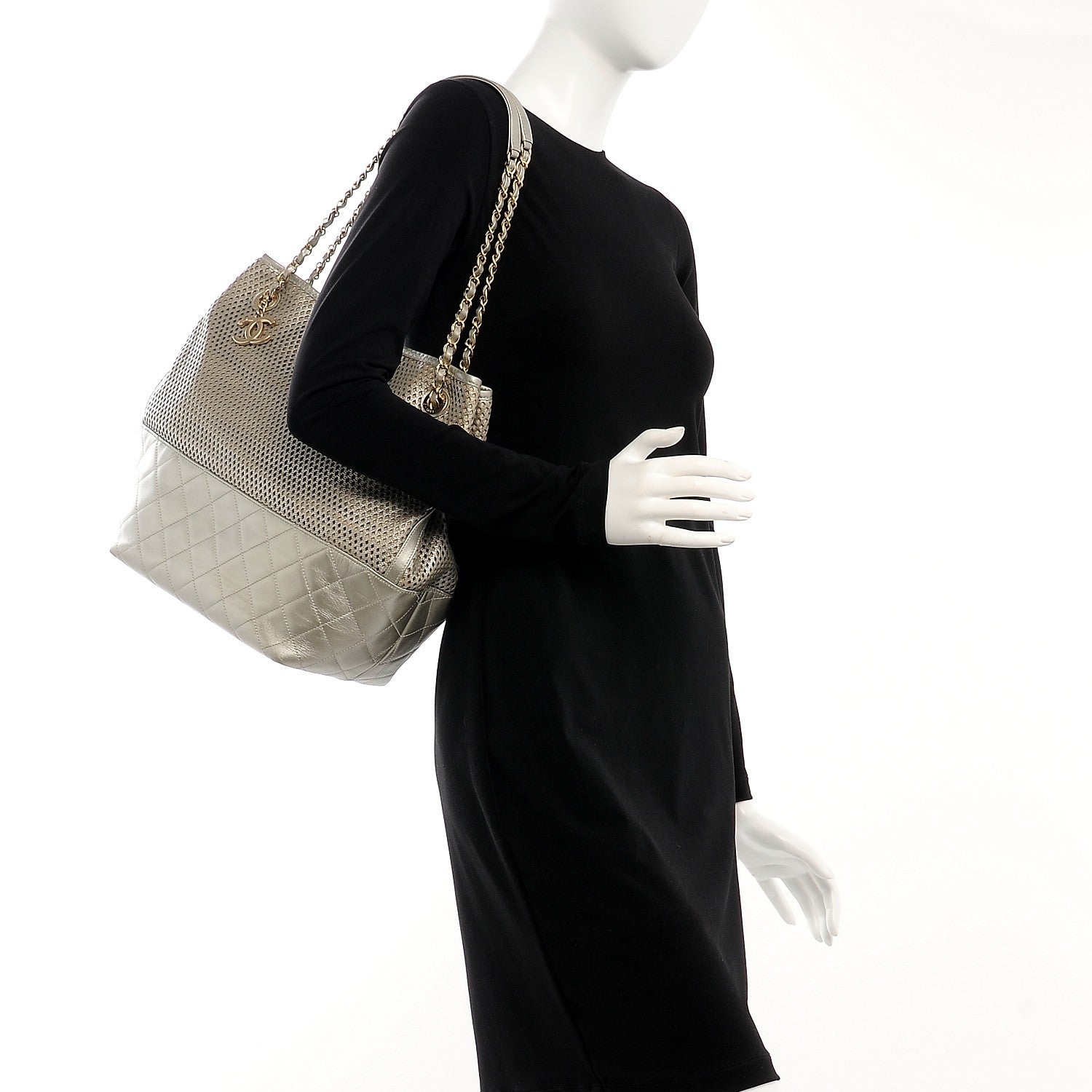 Chanel Calfskin Perforated Up In The Air North South Tote Gold 2 of 11