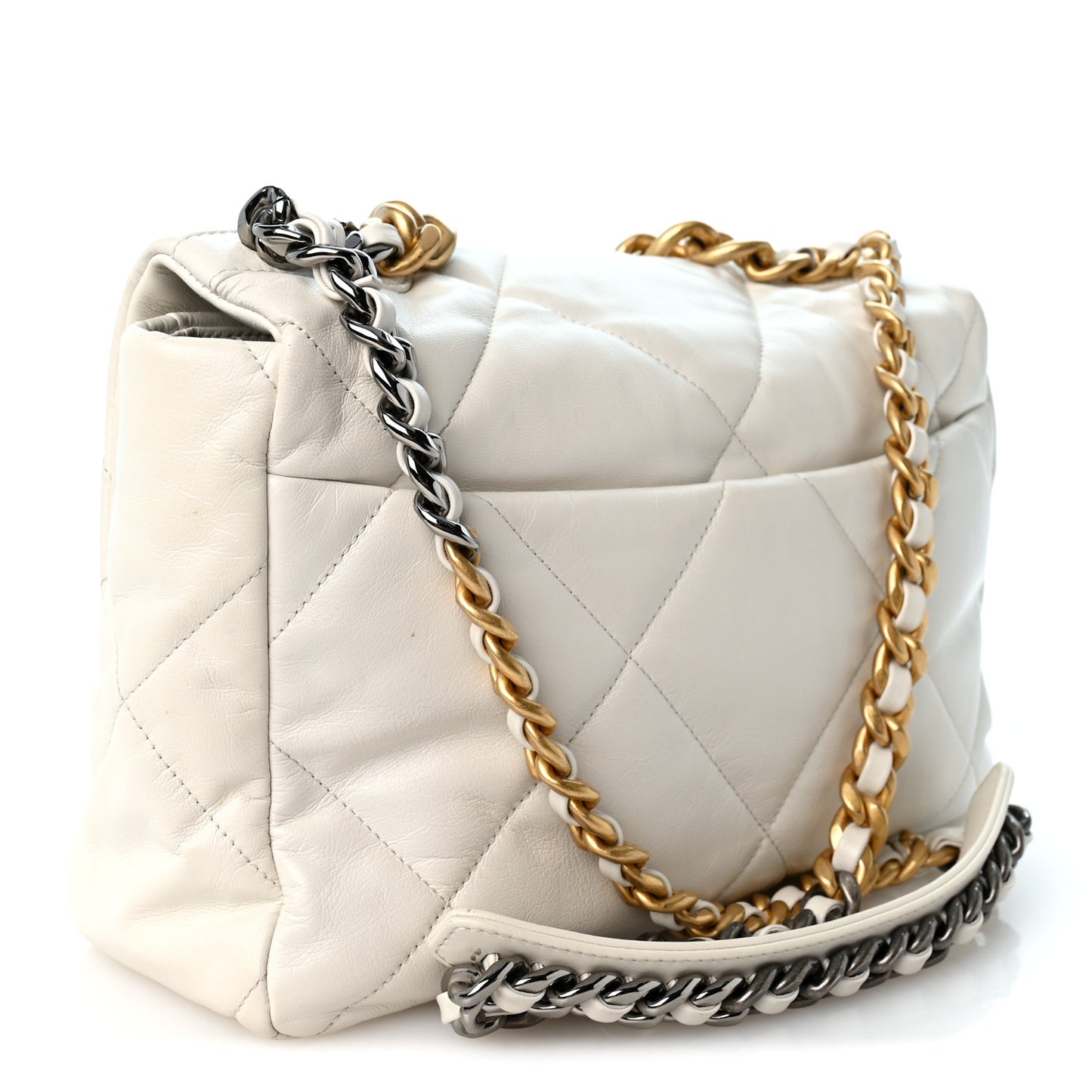 Goatskin Quilted Large Chanel 19 Flap White