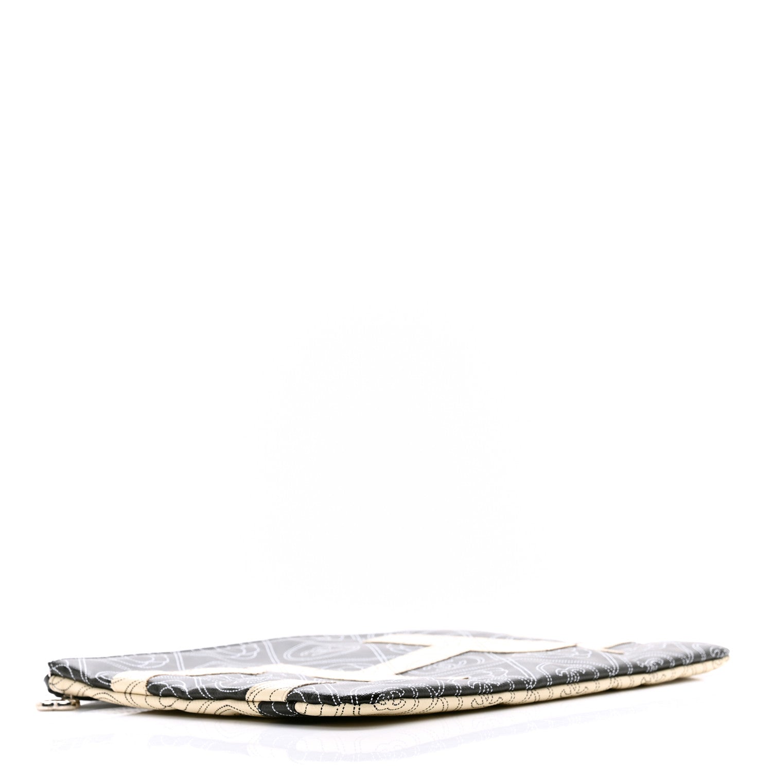 Chanel Coated Canvas Calfskin Camellia Printed Pouch Black Beige 4 of 9