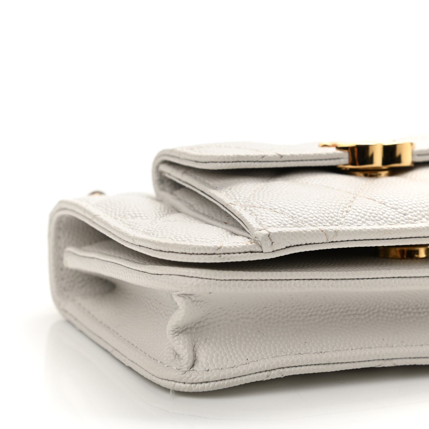Caviar Quilted Pocket Twins Clutch With Chain White