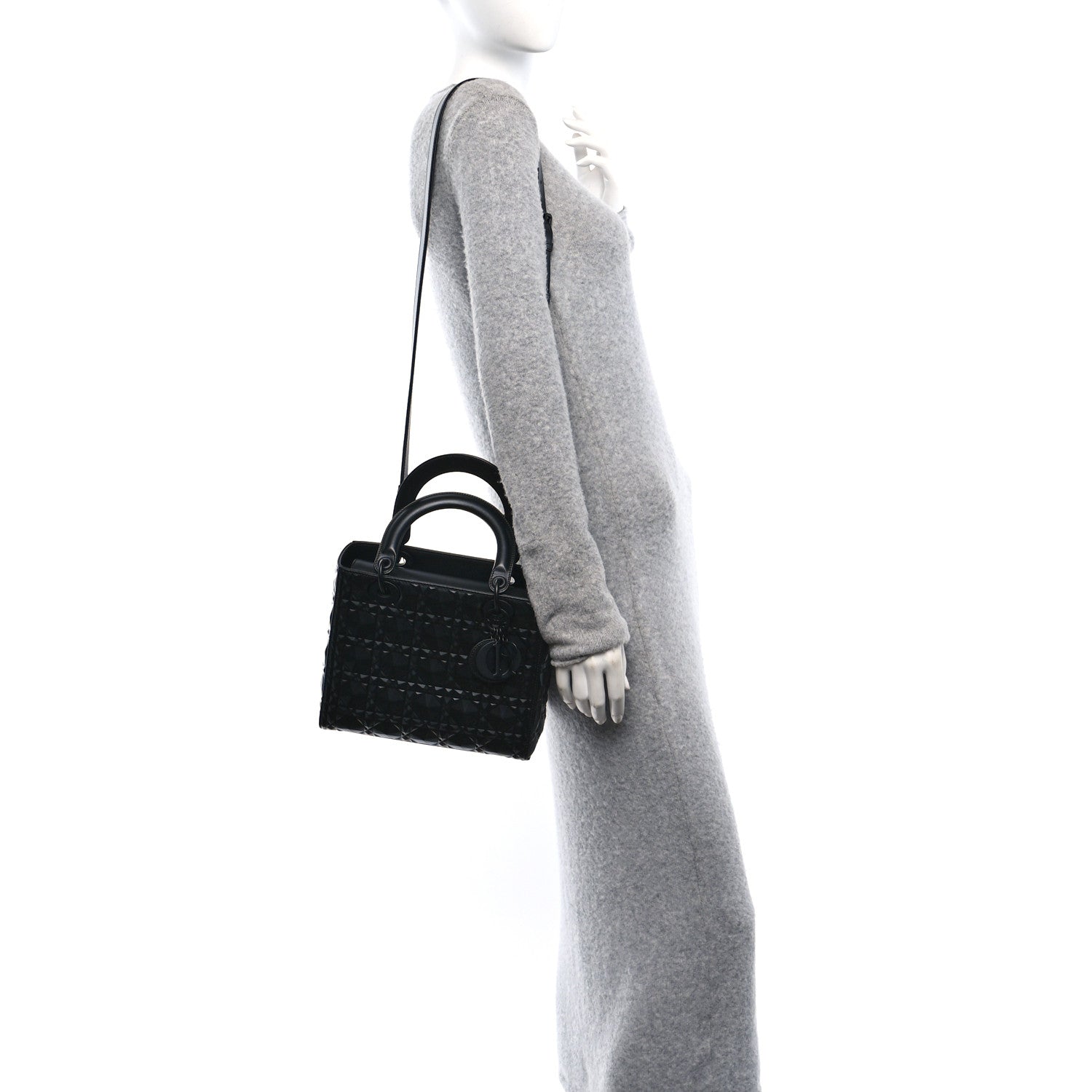 Christian Dior Calfskin Cannage Diamond Cannage Medium Lady Dior Black 2 of 10