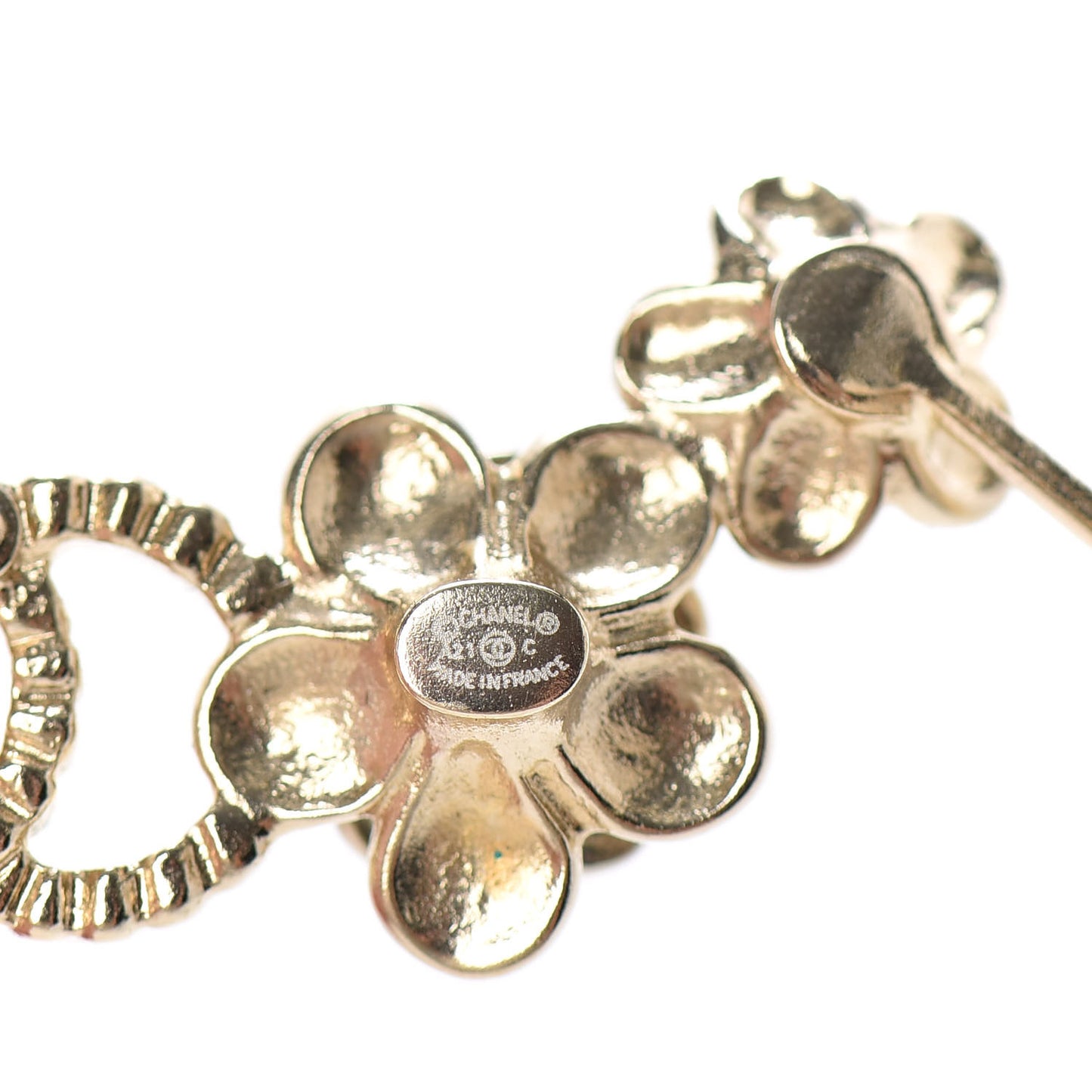 Crystal Enamel Flower CC Earrings Gold White Black