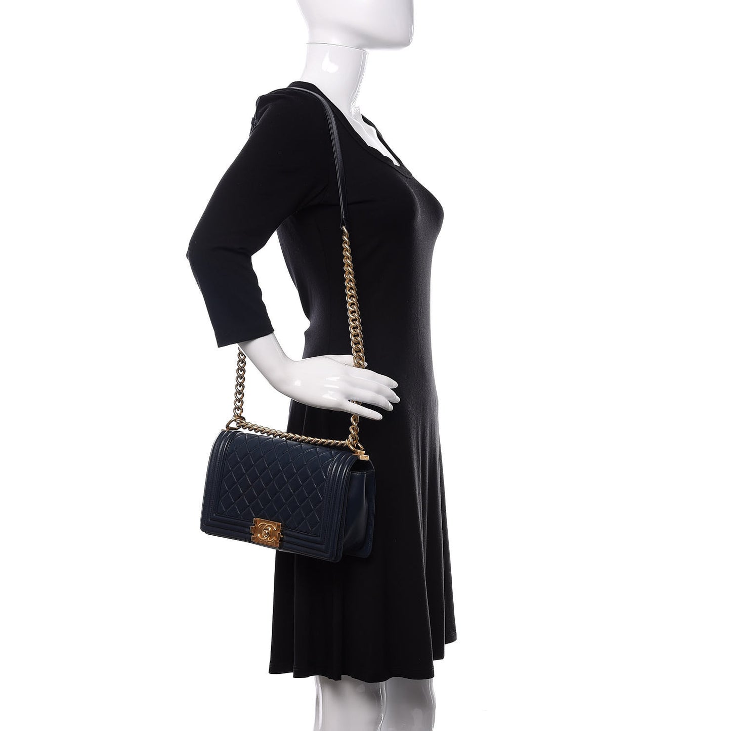 Lambskin Quilted Medium Boy Flap Dark Navy