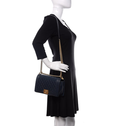 Chanel Lambskin Quilted Medium Boy Flap Dark Navy 2 of 14