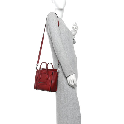Celine Drummed Calfskin Nano Luggage Merlot 2 of 9