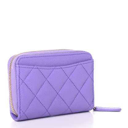 Chanel Caviar Quilted Zip Around Coin Purse Wallet Purple 3 of 7