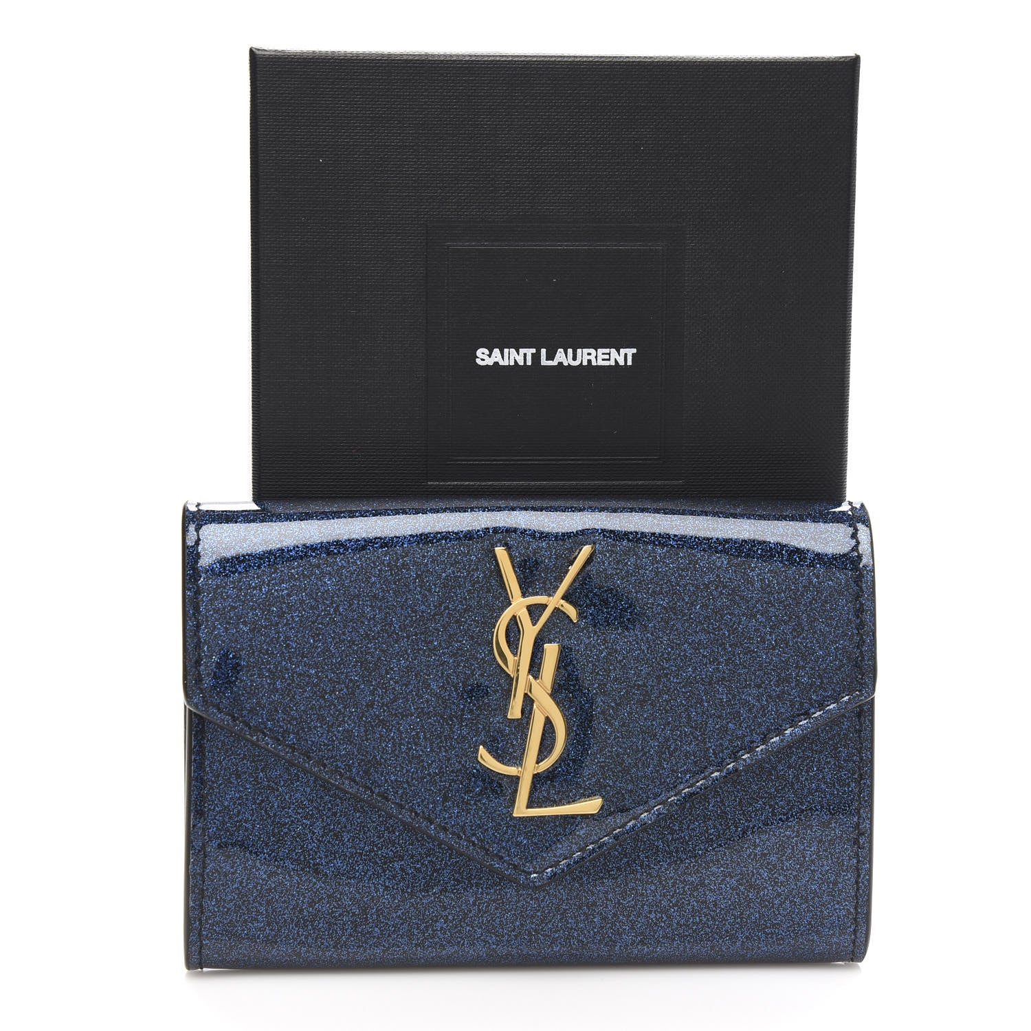 Saint Laurent Glitter Patent Small Monogram Envelope Wallet Cobalt 7 of 7