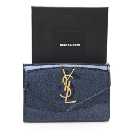 Saint Laurent Glitter Patent Small Monogram Envelope Wallet Cobalt 7 of 7