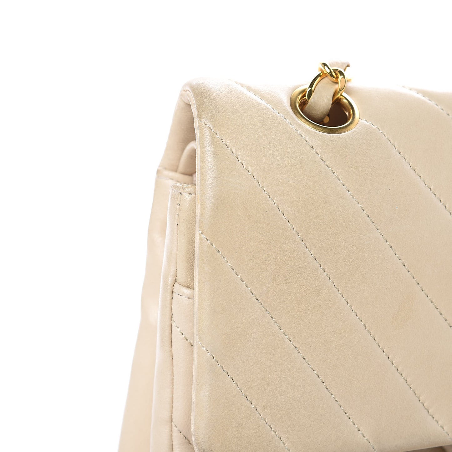 Lambskin Chevron Quilted Medium Double Flap Beige