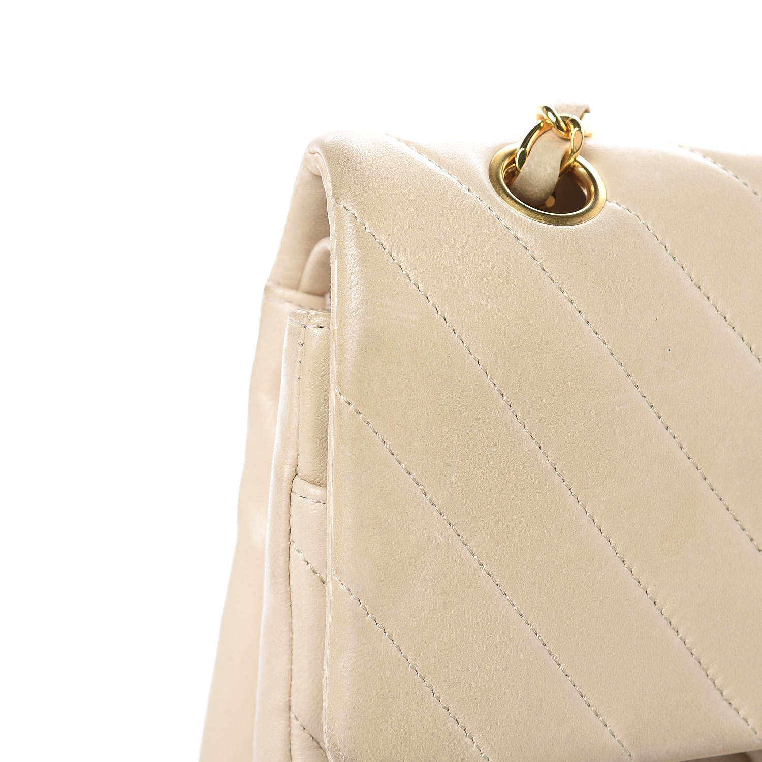 Chanel Lambskin Chevron Quilted Medium Double Flap Beige 11 of 24