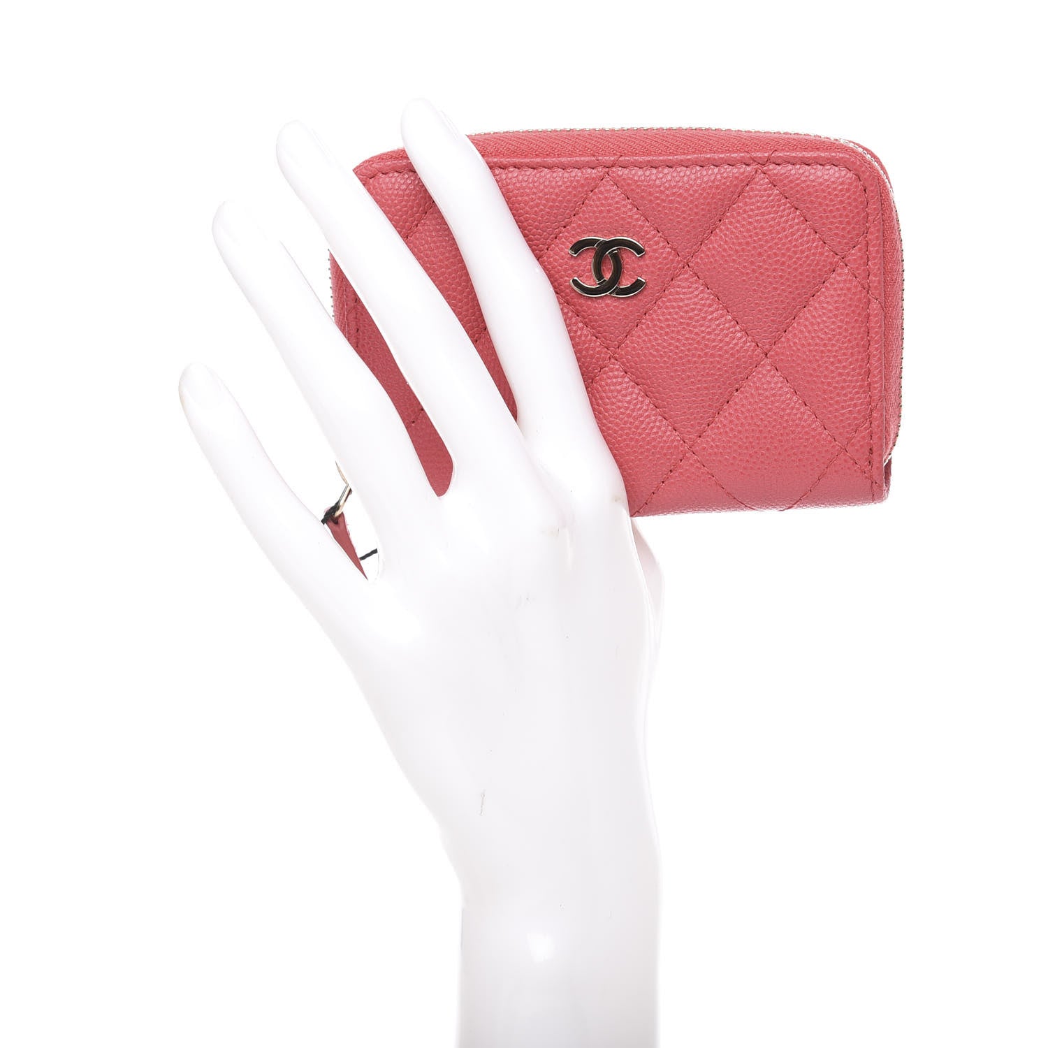 Chanel Caviar Quilted Zip Coin Purse Dark Pink 2 of 8