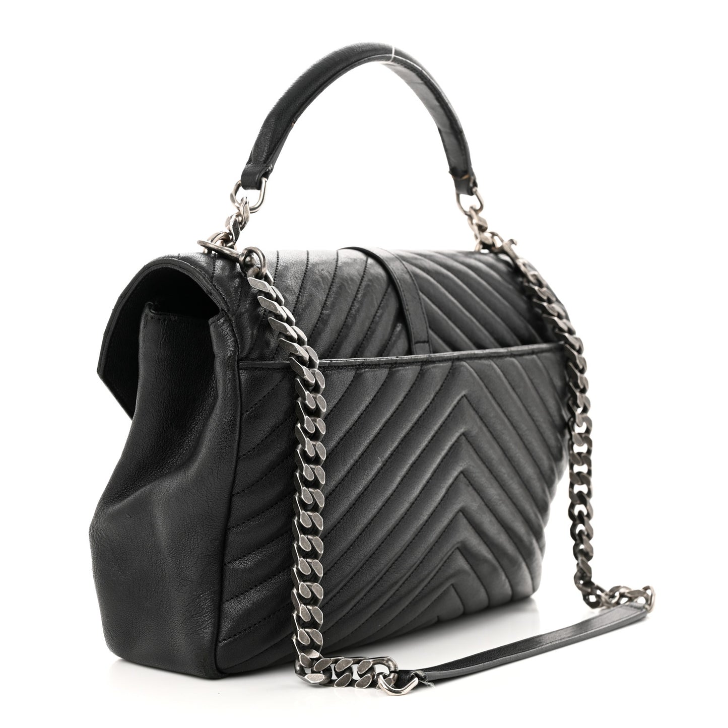 Sheepskin Matelasse Chevron Monogram Large College Satchel Black