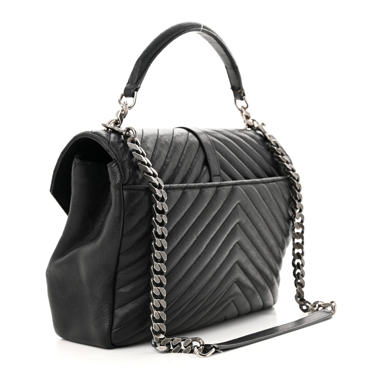 Saint Laurent Sheepskin Matelasse Chevron Monogram Large College Satchel Black 3 of 17