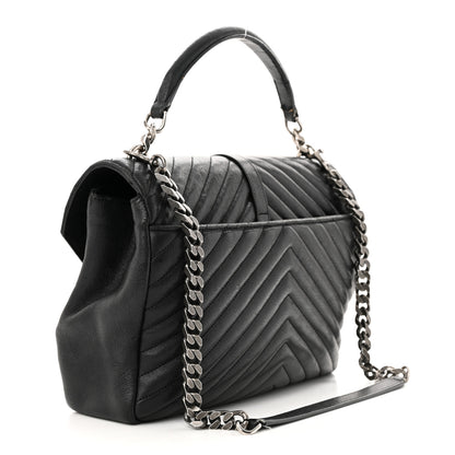 Saint Laurent Sheepskin Matelasse Chevron Monogram Large College Satchel Black 3 of 17