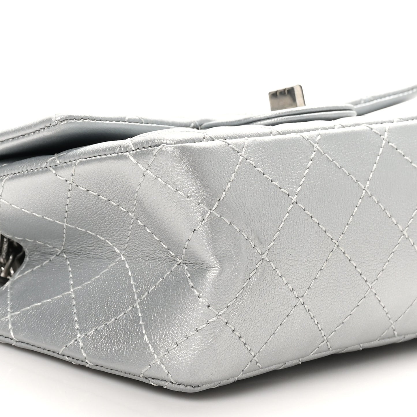 Metallic Grained Calfskin Quilted 2.55 Reissue Mini Flap Silver