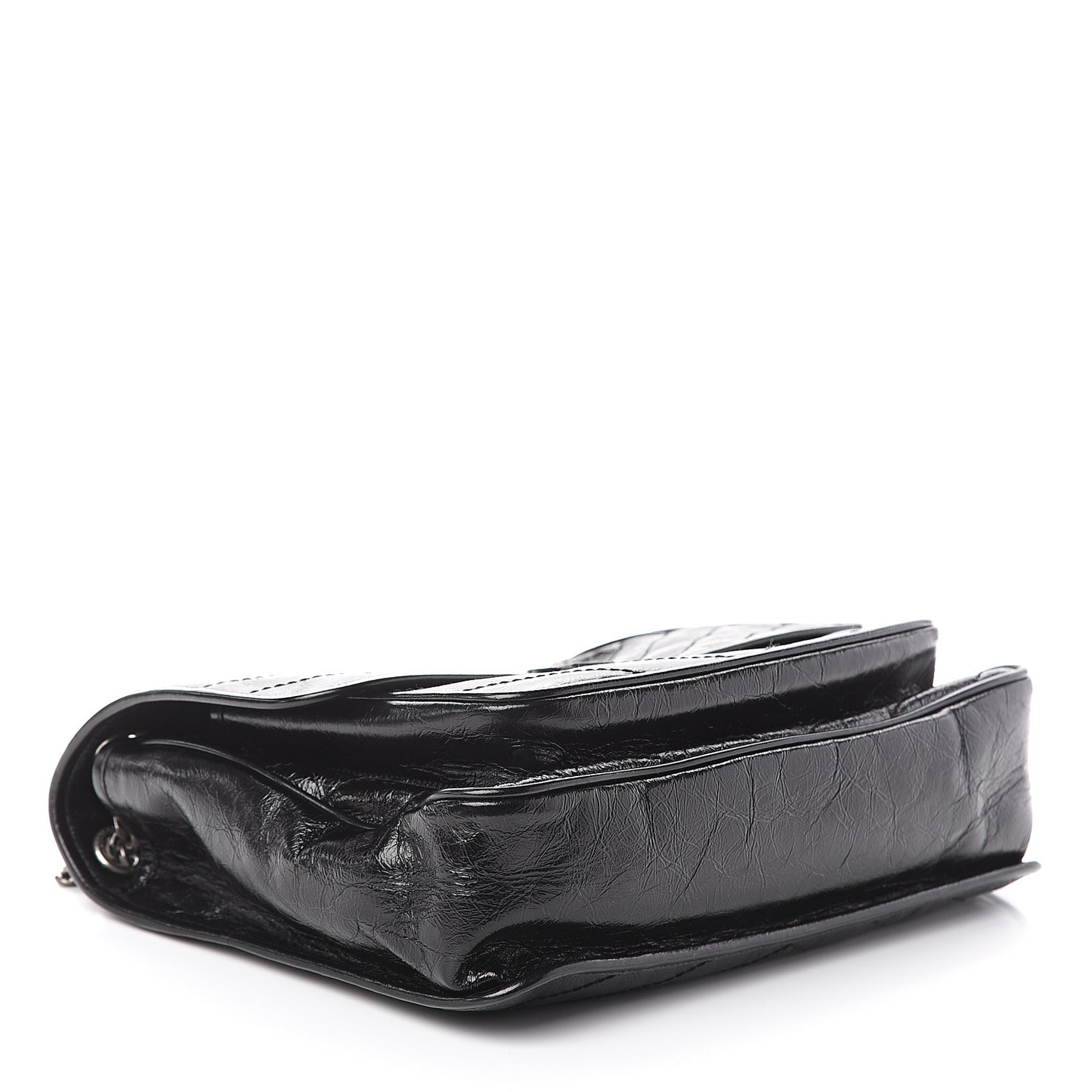 Crinkled Calfskin Matelasse Monogram Large Niki Chain Satchel Black