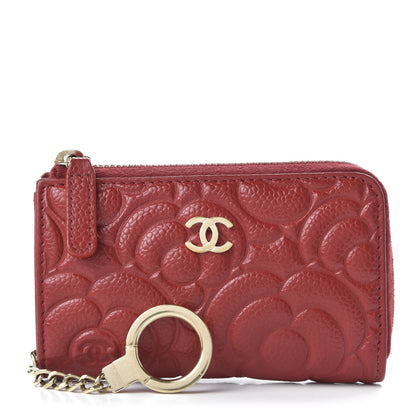 Chanel Caviar Camellia Embossed Key Holder Case Red 1 of 10
