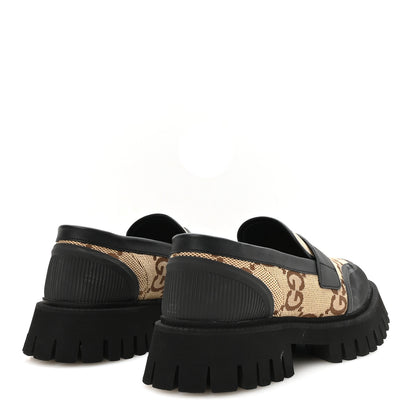 Gucci Monogram Jumbo GG Miro Soft Calfskin Mens Lug Sole Loafers 9 Camel Ebony Black 5 of 9