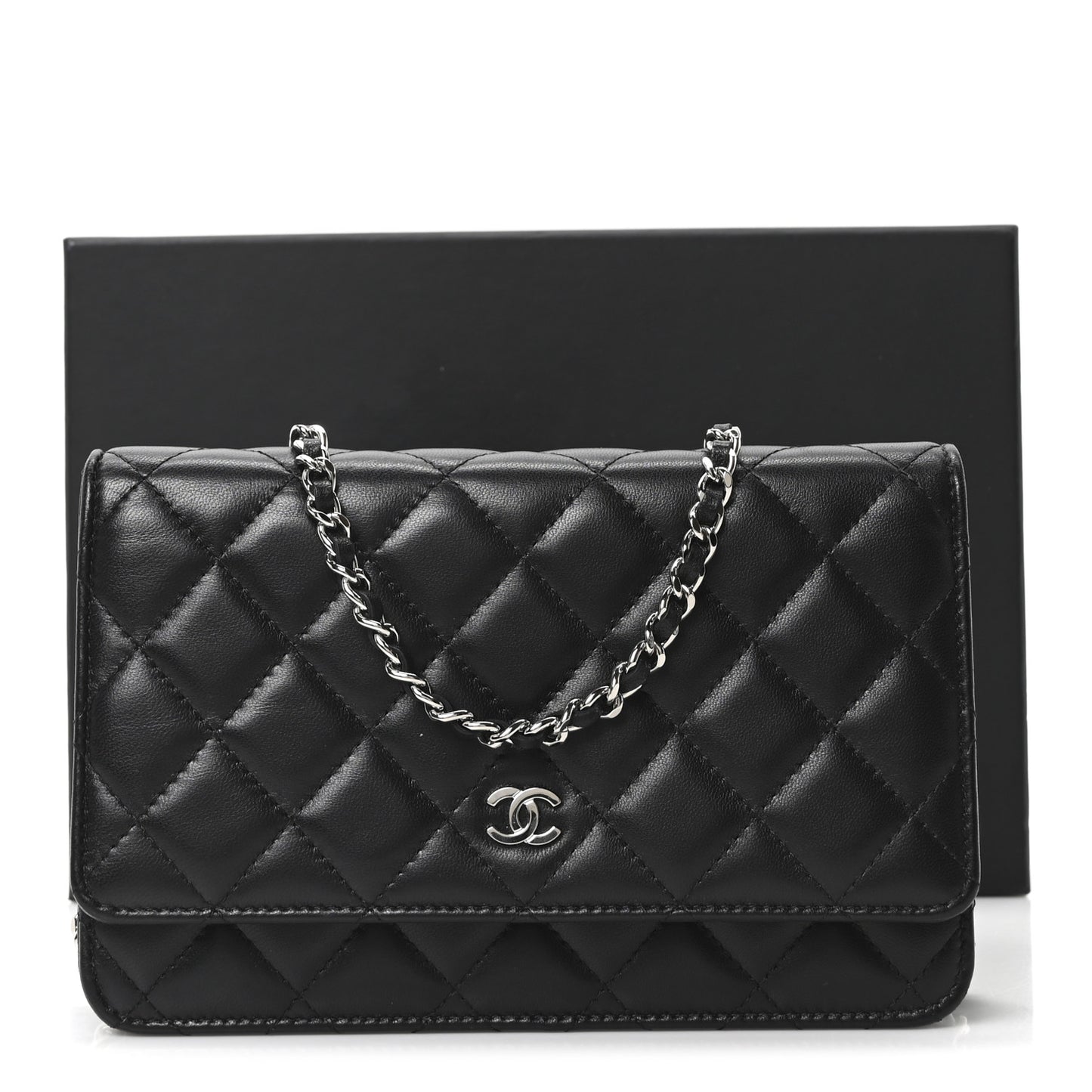 Lambskin Quilted Wallet On Chain WOC Black