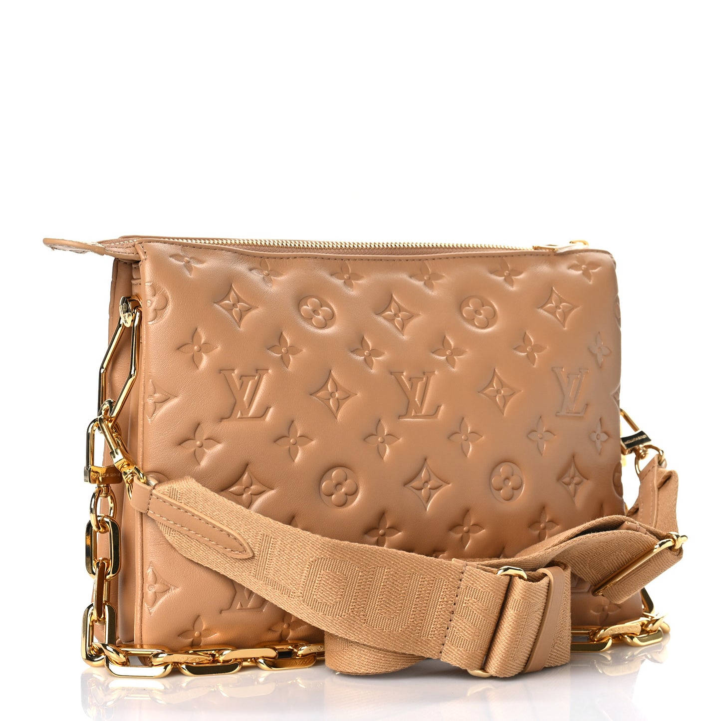 Lambskin Embossed Monogram Coussin PM Camel