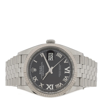Rolex Stainless Steel 18K White Gold Diamond 36mm Oyster Perpetual Datejust Watch Aubergine Roman 126234 2 of 5