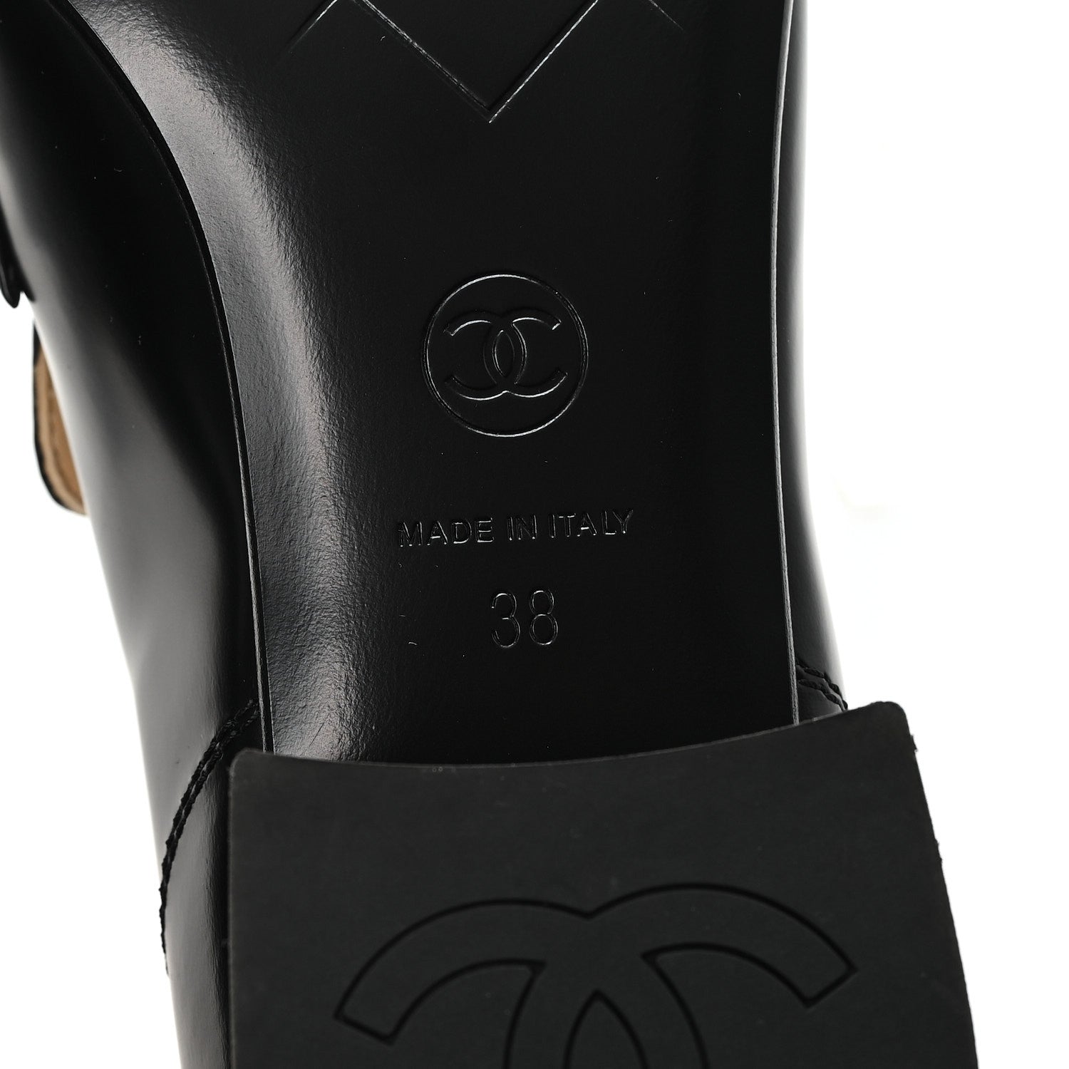Chanel Shiny Calfskin Logo Loafers 38 Black 7 of 10