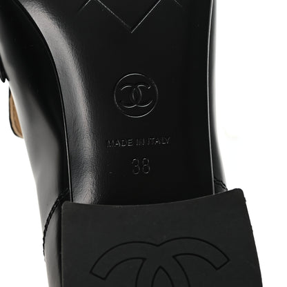 Chanel Shiny Calfskin Logo Loafers 38 Black 7 of 10