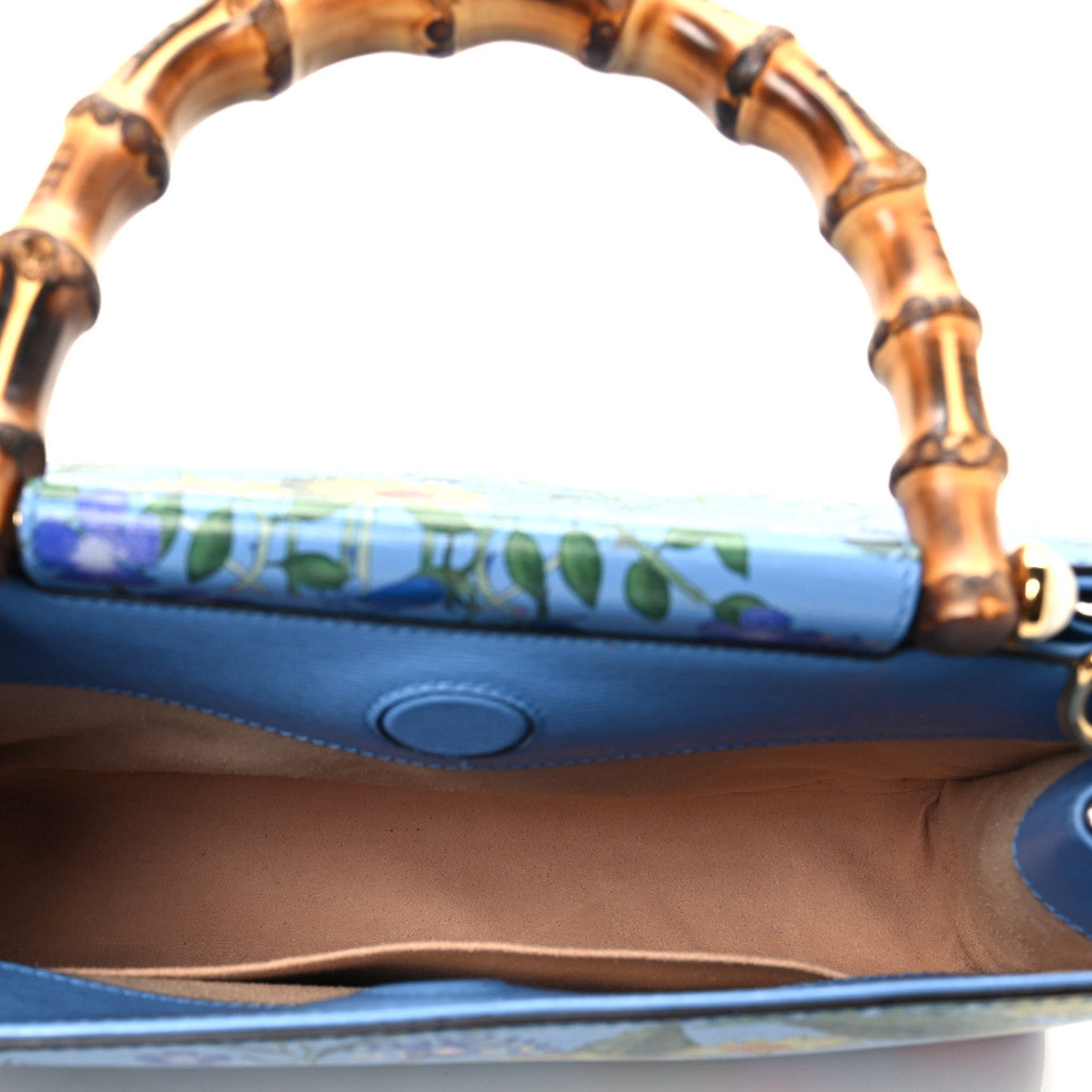 Calfskin Bamboo Web New Flora Small Nymphaea Top Handle Bag Azure