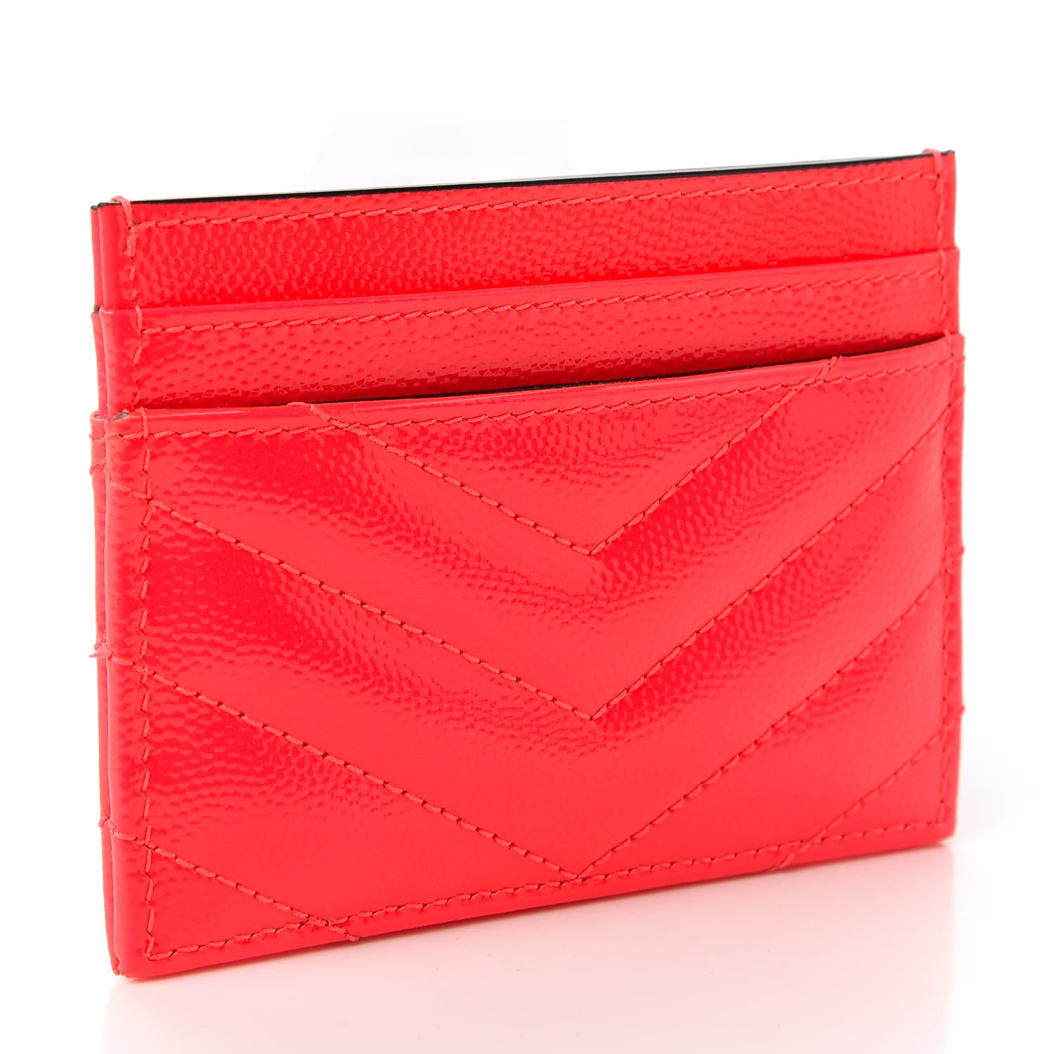 Saint Laurent Patent Grain De Poudre Matelasse Chevron Monogram Credit Card Case Neon Pink 3 of 9