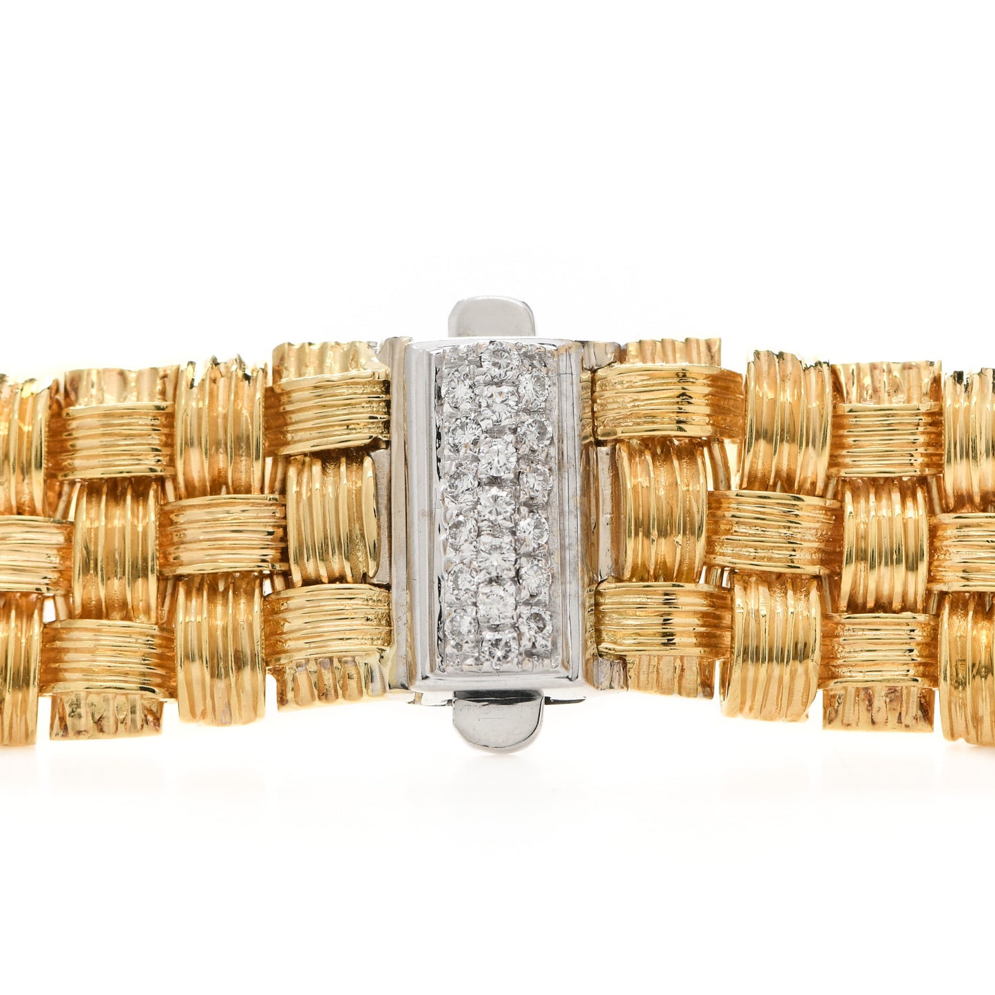 18K Yellow White Gold Diamond Appassionata Basket Weave Necklace