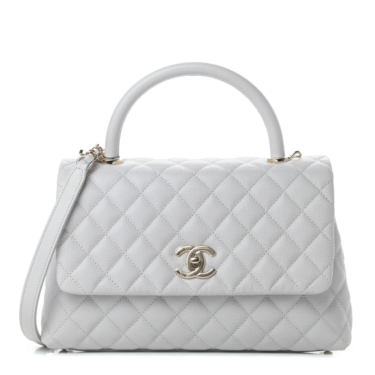 Caviar Quilted Small Coco Handle Flap Light Grey