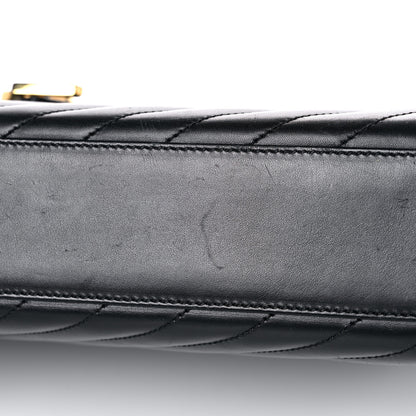 Saint Laurent Smooth Calfskin Matelasse Chevron Large Monogram Satchel Black 19 of 25