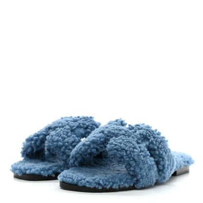 Hermes Woolskin Oran Sandals 37 Bleu 3 of 8