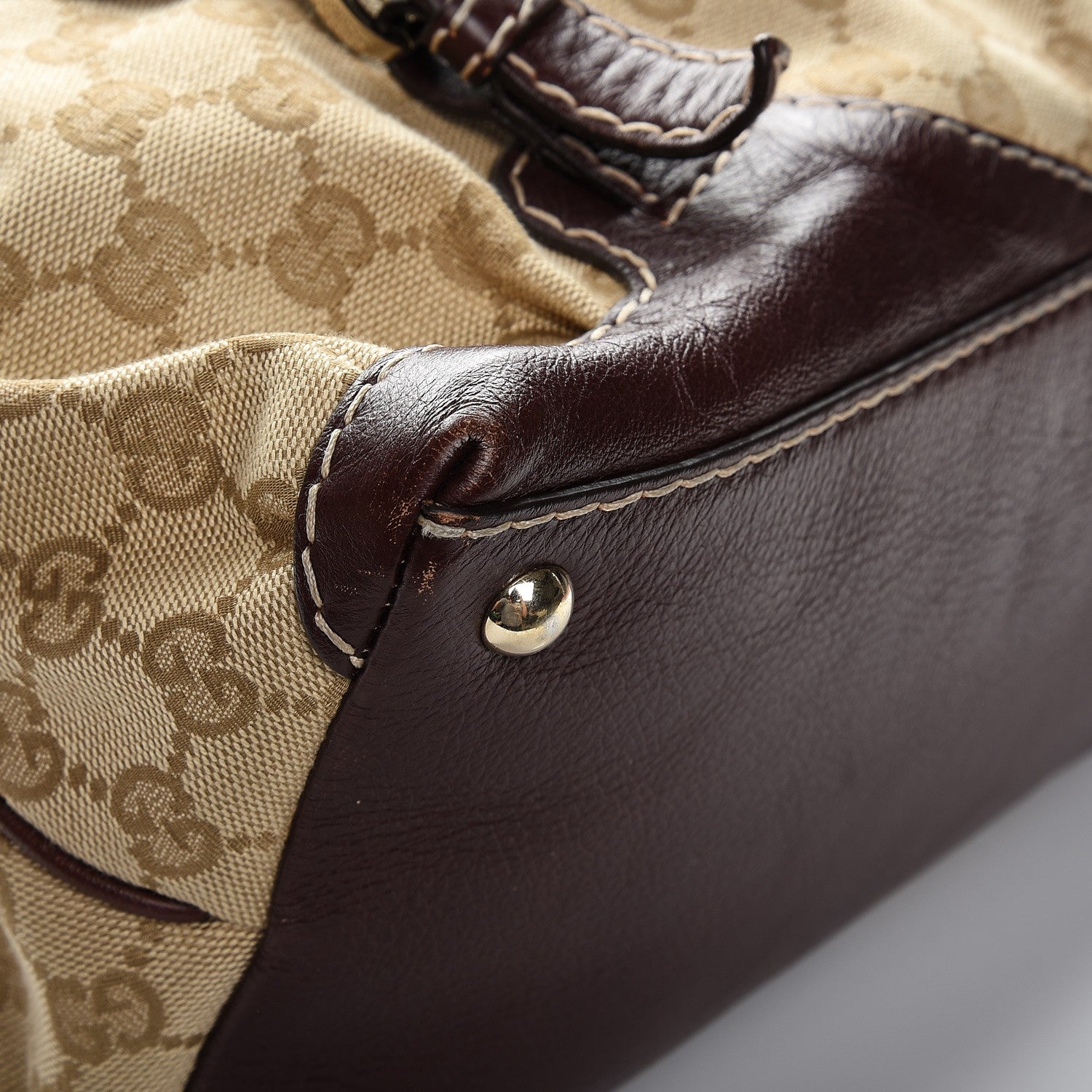 Gucci Monogram Medium Horsebit Nail Boston Brown 9 of 14