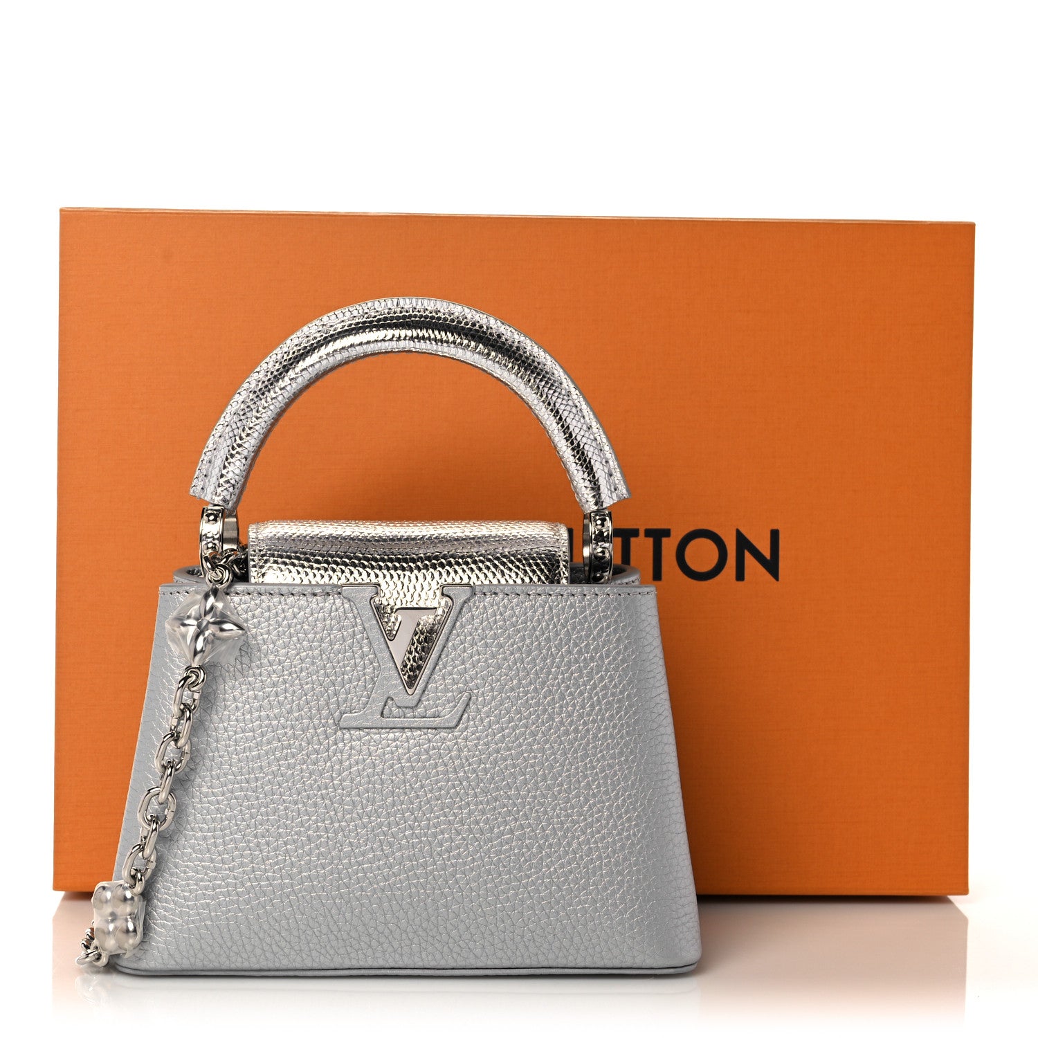 Louis Vuitton Taurillon Lizard Flower Chain Capucines Mini Silver 8 of 8