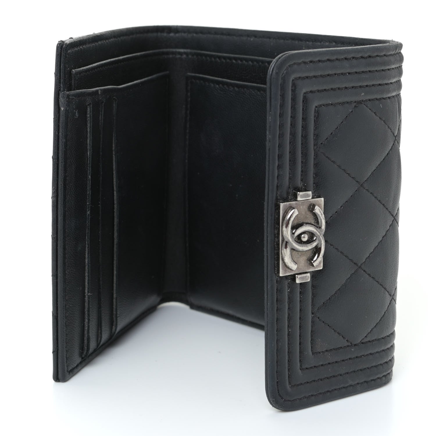 Chanel Lambskin Quilted Compact Boy Wallet Black 8 of 15