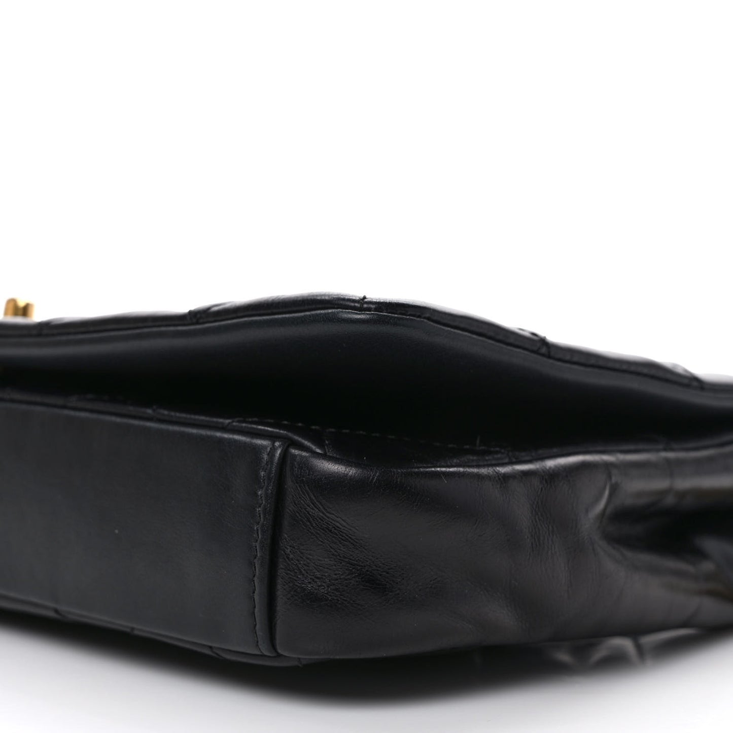 Calfskin Quilted Gold Bar Flap Black