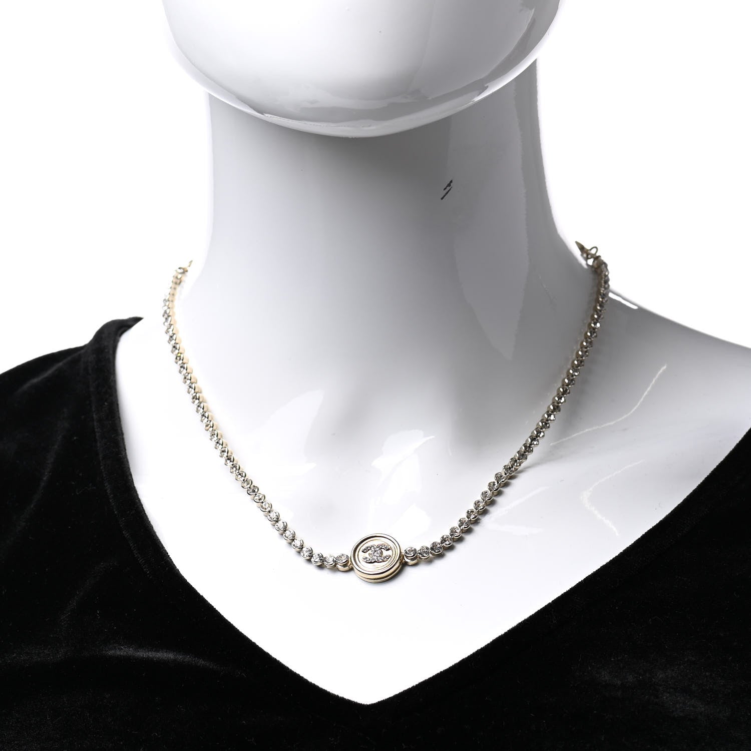 Chanel Crystal CC Chain Short Necklace Gold 2 of 6